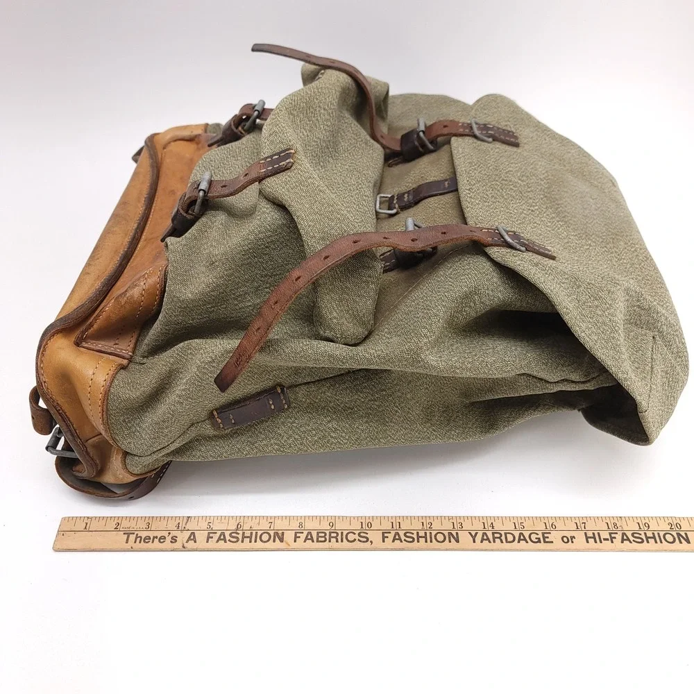 Vintage 1960 Swiss Military Salt and Pepper Canvas Leather Rucksack Backpack